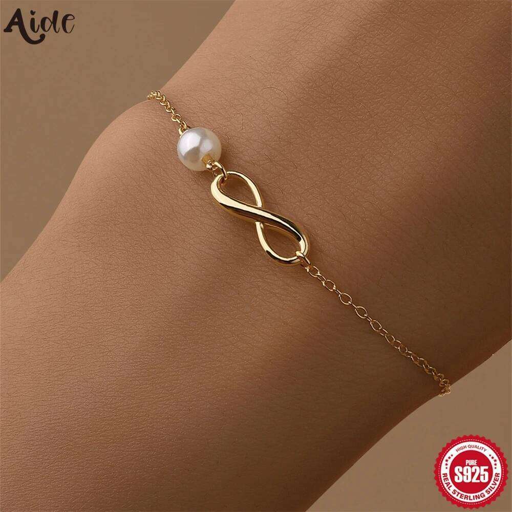 Aide 925 Sterling Silver Number 8 And Pearl Bracelets For Women Personality Female Gold Color Bracelet Pulsera Gift Fine Jewelry