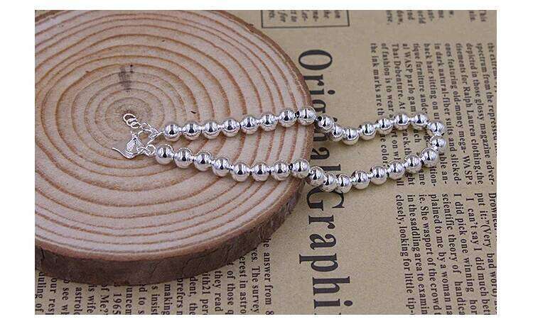 925 Sterling Silver 5MM Beads Bracelet For Women Fashion Simple Engagement Wedding Charm Jewelry