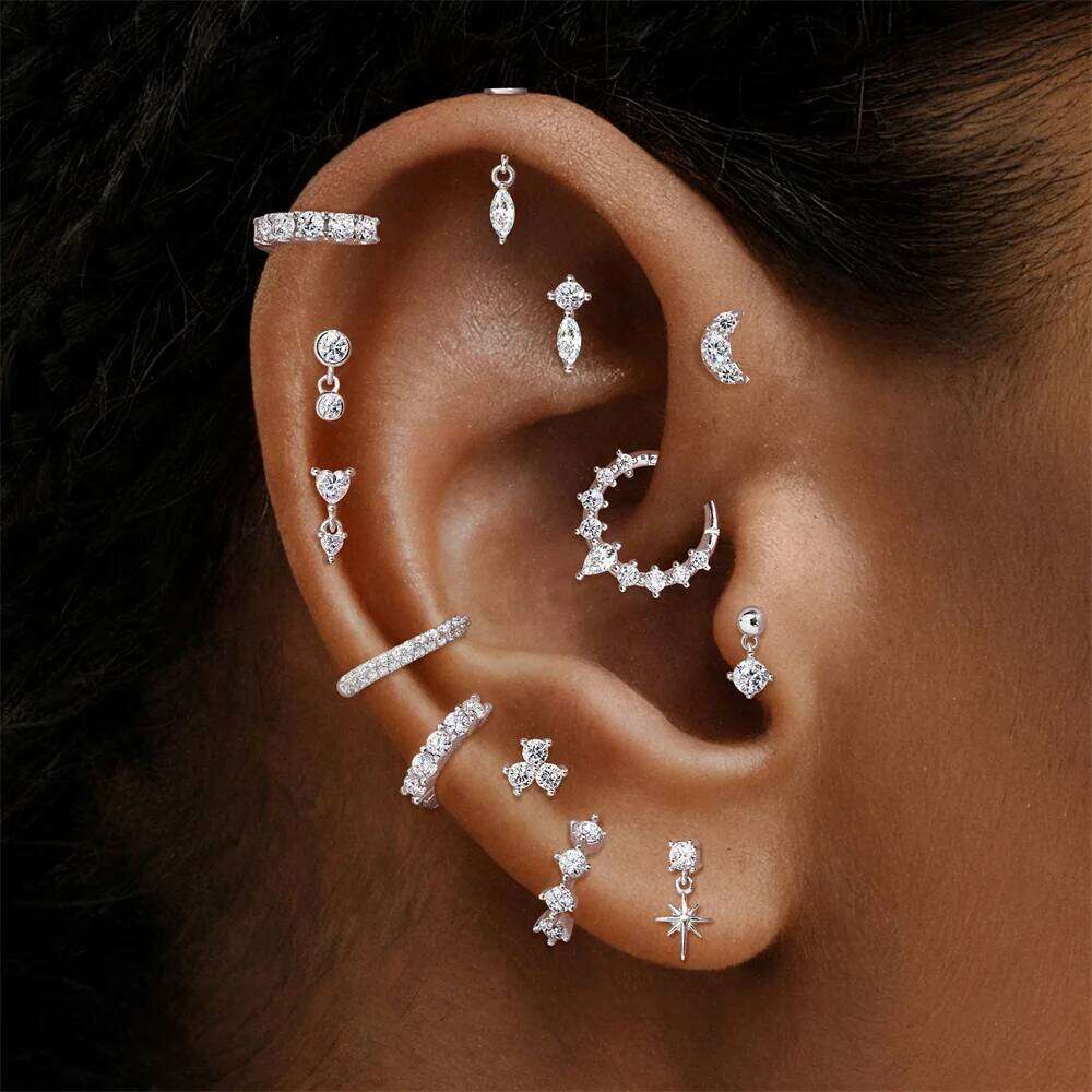 Aide S925 Sterling Moissanite Piercing Stud Earring Silver Color Handmake Earrings for Layered Jewel Valentine's Day Gift