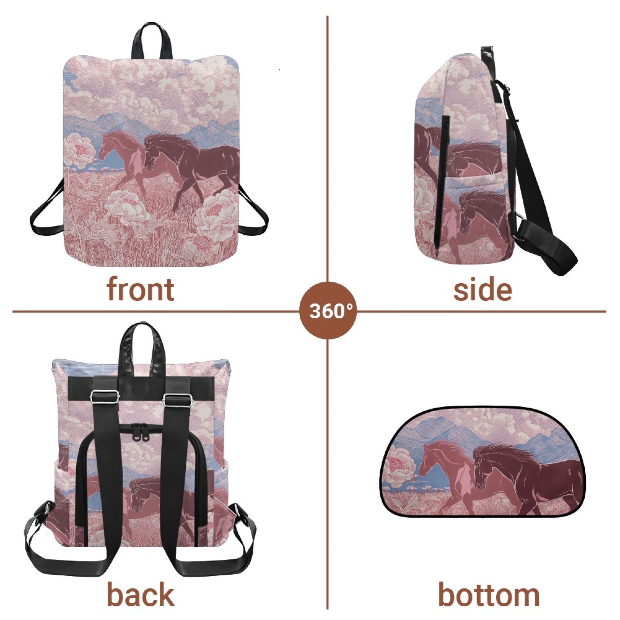 Custom H Designer Fashion Anti Theft Backpack Luxury Horse Pattern Unisex Full Print Backpack Laptop Bag Travel Bag H38