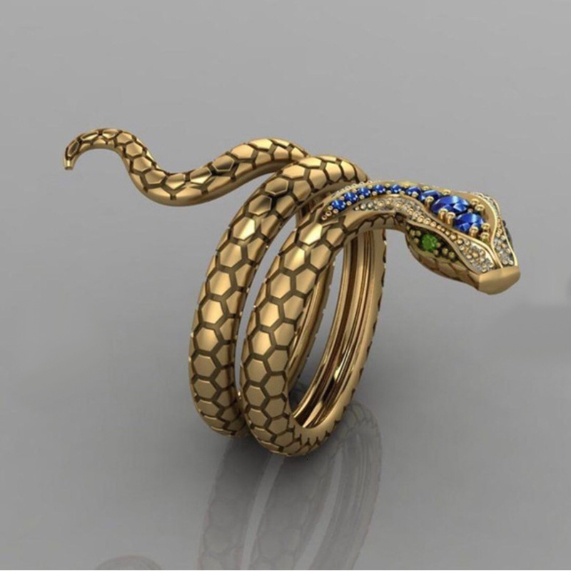 Luxury Brand Designer Jewelry Ebay Aliexpress Hot New Style Finger Hip-Hop Creative Domineering Money Snake Ring Sapphire Zircon Ring