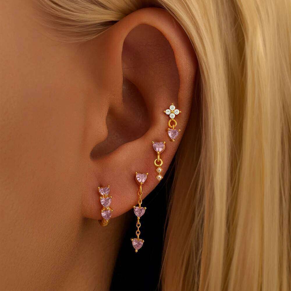 Aide 925 Sterling Silver 5pcs Earring Set Flower/Star/Moon/butterfly Zircon Stud Earrings For Women Piercing Wedding Party Jewel