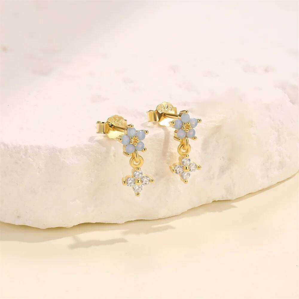 Aide 925 Sterling Silver Cute Opal Zircon Chic Mini Small Stud Earrings Women Fashion Simple Flower Ear Bone Piercing Jewelry