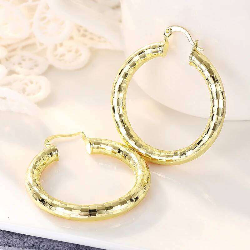Huitan Trendy Big Hoop Gold Color Circle Earrings for Women Daily Wear Modern Fashionable Female Jewelry Drop Shipping
