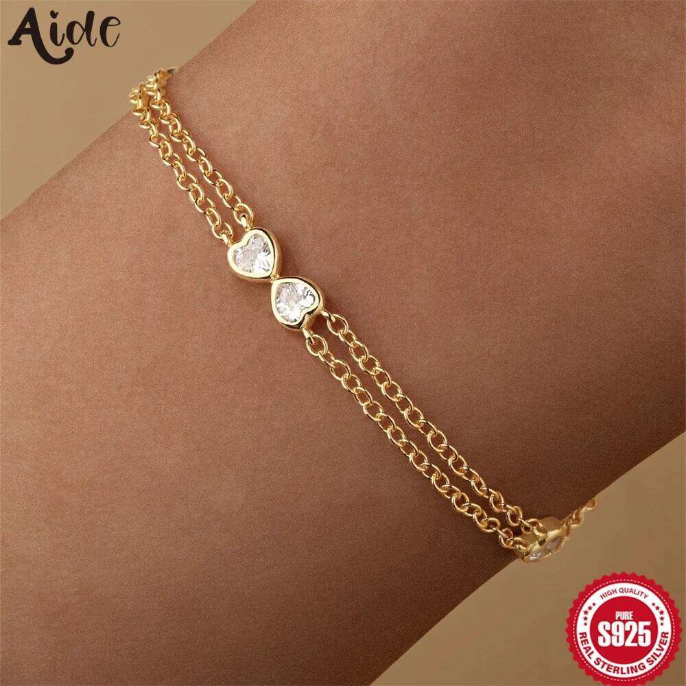 Aide 925 Sterling Silver Heart Shaped Bracelet For Women Korean Versatile Zircon Charm Double-layer Bracelets Original Jewelry