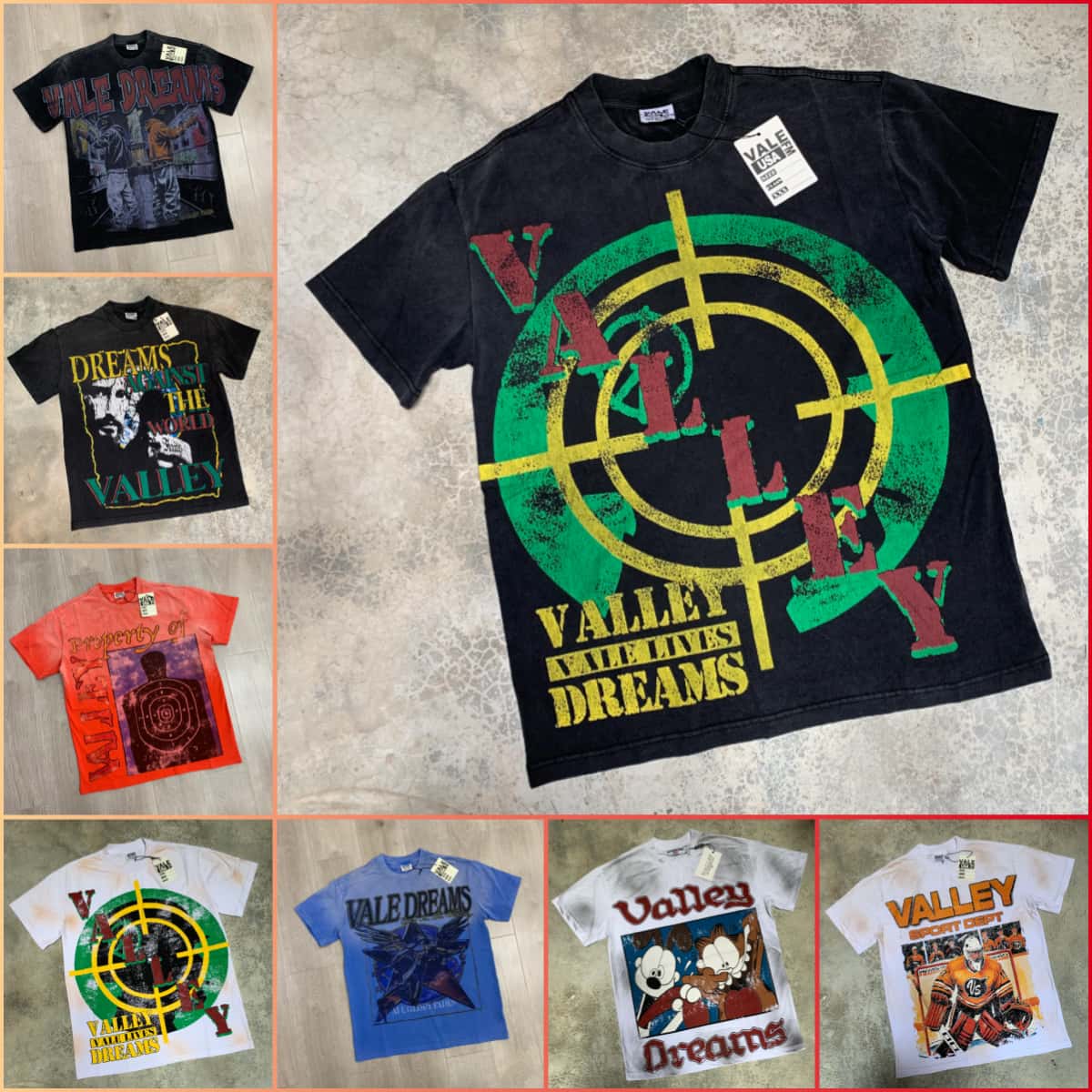 valley Designer Mens T Shirts Big Graphic Oversized Tops mens hoodie designer t shirt Vintage Gothic American Wash Cotton Short Sleeve Shirt Men Clothing SIZES S-XL Te