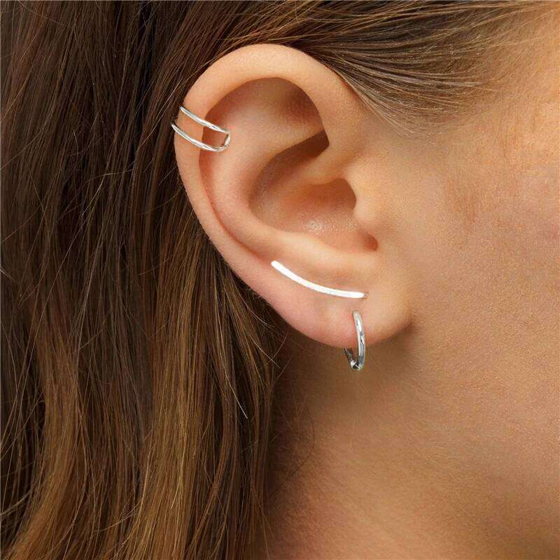 Aide 925 Sterling Silver 1pair Long Line Climber Stud Earrings For Women Minimalist Ear Crawlers Studs Piercing Jewelry