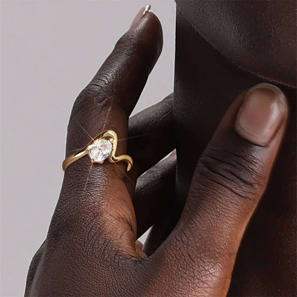 Aide 925 Sterling Silver Big Waterdrop Zircon Wavy Ring INS Fashion Minimalist Geometric Lines Wedding Party Anillo Jewelry