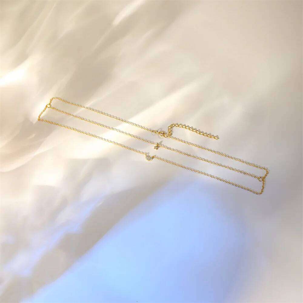 Aide 925 Sterling Silver Simple Zircon Choker for Women Fashion Double Layer Chain Small CZ Pendant Necklace Jewel Gift