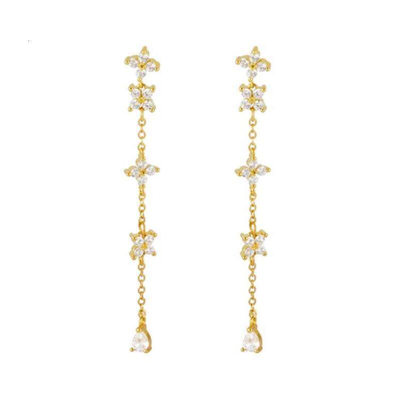 Aide 925 Sterling Silver Cross Long Tassel Drop Earrings For Women Girls Flower Rhinestone Chain Dangle Earring Brincos Jewelry