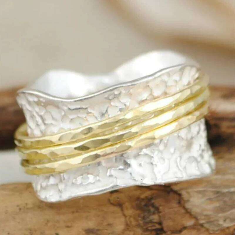 Huitan Irregular Shaped Two Tone Finger for Women Textured Design Modern Fashionable Female Rings New Trendy Jewelry 2026