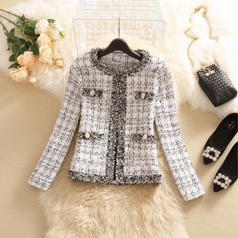 French Style Retro Tweed Jacket Spring and Autumn New Style Socialite Versatile Elegant Woolen Top Tweed Coat