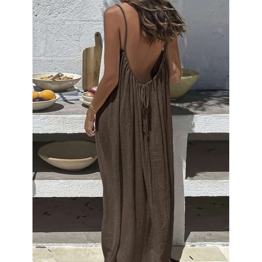 2026 New Women's Strap Backless Loose Long Homewear Dress