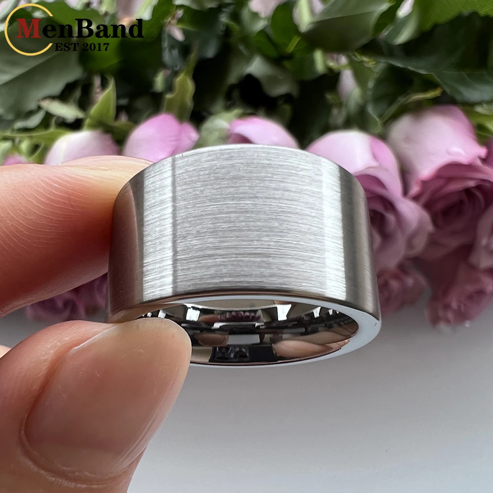 MenBand 10MM 12MM Large Men Ring Black Tungsten Wedding Ring Flat Band And Brushed Finish Comfort Fit 251230