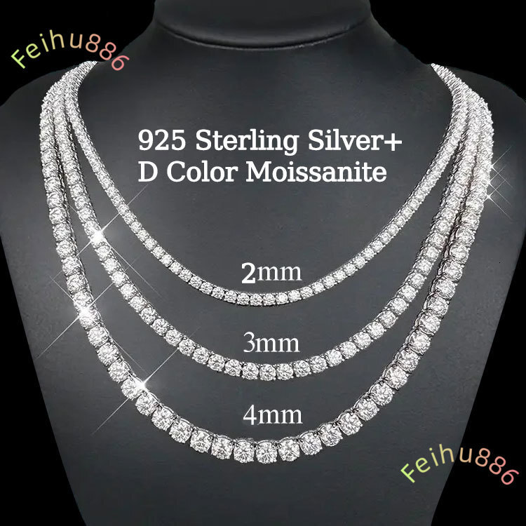BMON01 Wholesale D Color VVS Moissanite Tennis Necklace Chain Iced Out 2MM 3MM 4MM 925 Silver Tennis Necklace Fine Jewelry