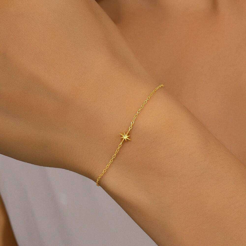 Aide 925 Sterling Silver Four Leaf Clover Star Adjustable Bracelet for Women Girls Vintage Simple Hollow Jewelry Accessories