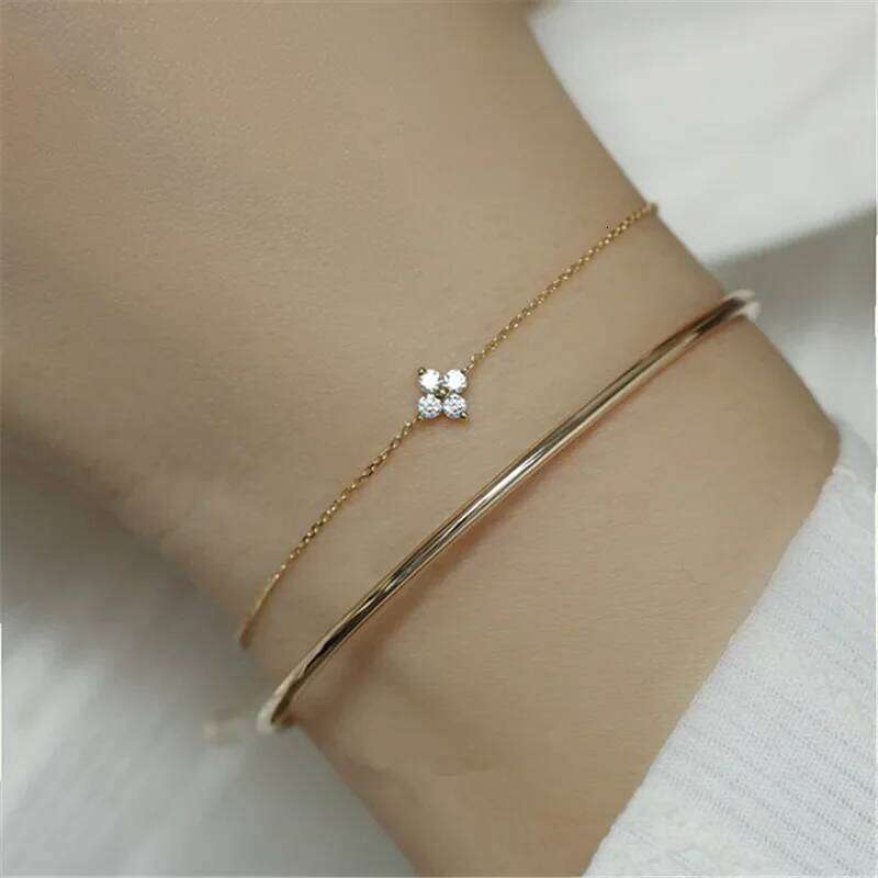 Aide Real S925 Sterling Silver Shinny White Zircon Chain Bracelets For Women Simple Luck Flower Bracelet Xmas Gift Jewelry Boho