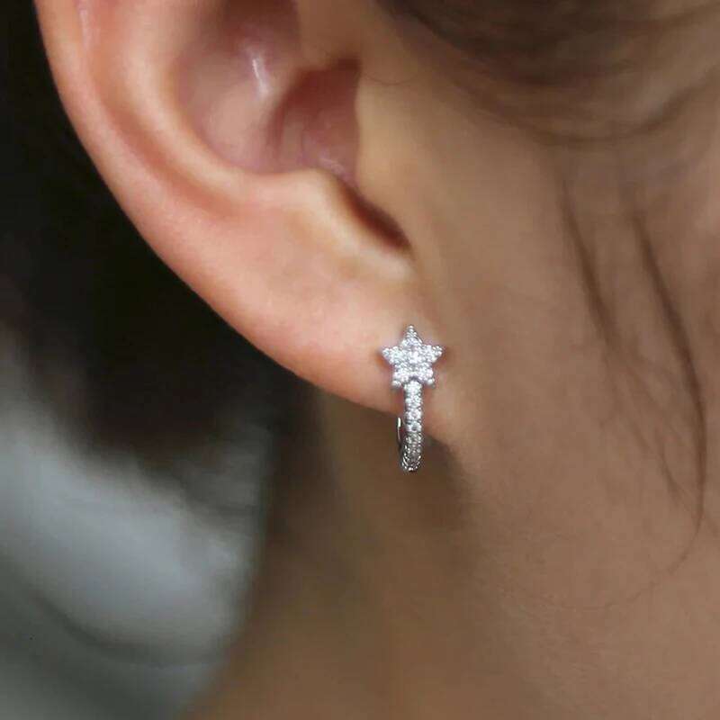 Huitan Chic Stars Hoop Women Dainty Ear Piercing Accessories Daily Wear Fashion Versatile Girls Earrings Hot Jewelry