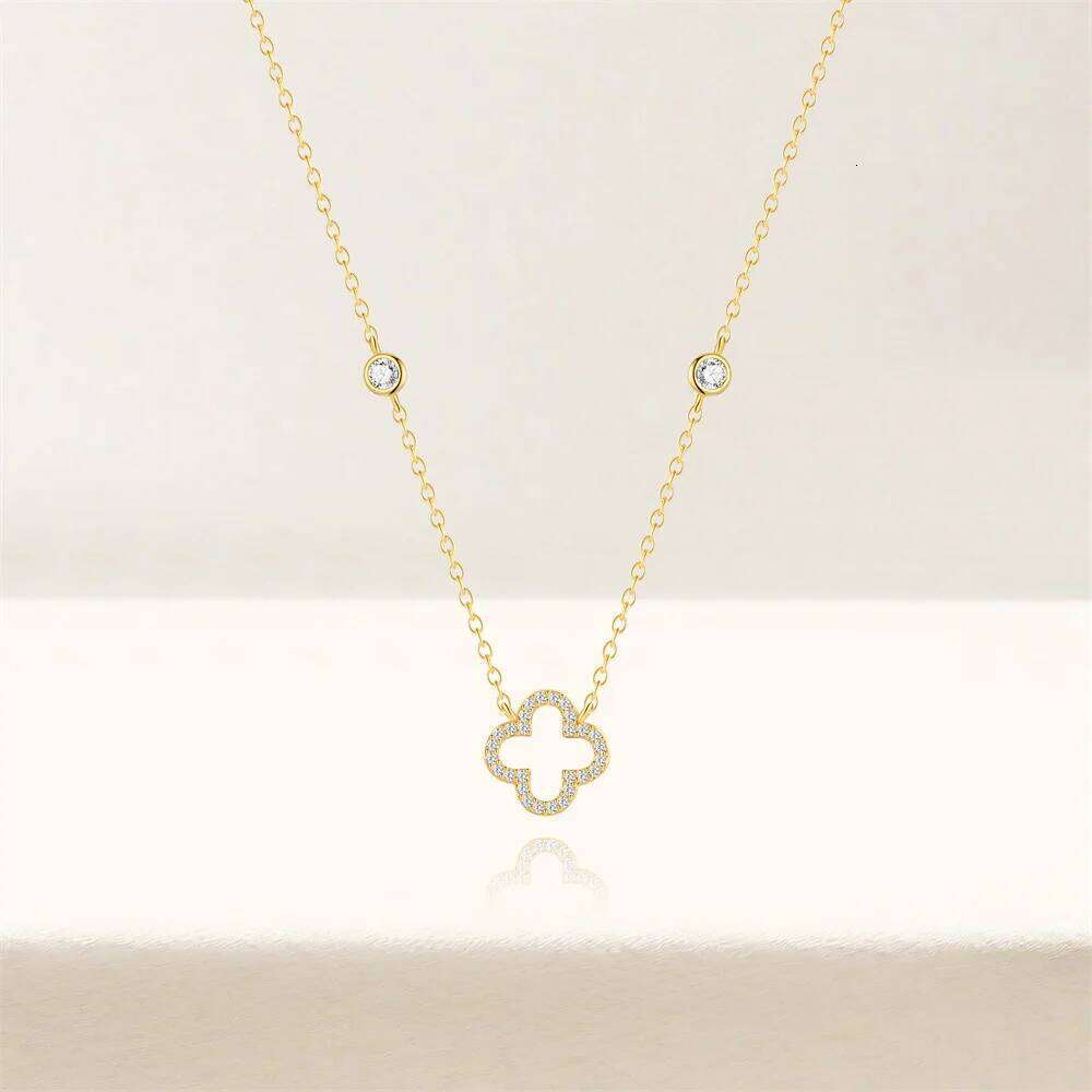 Aide 925 Sterling Silver French Elegance Exquisite Temperament Fashion 18K Gold-Plated Luck Four-Clover Collarbone Chain Female