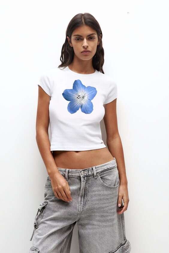 2026 Summer New Floral Print Cute Casual Versatile Top Commuting Fashion Solid Color Hot-Selling Short Sleeve T-Shirt