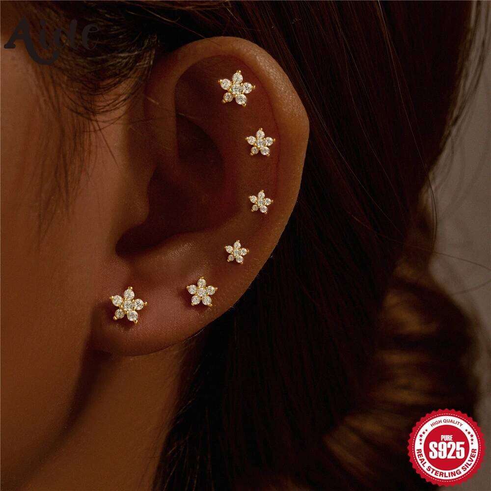 Aide 925 Sterling Silver 6pcs Set Star Cubic Oxygen Zircon Piercing Stud Earrings For Women Bohemian Elegant DIY Earring Jewelry