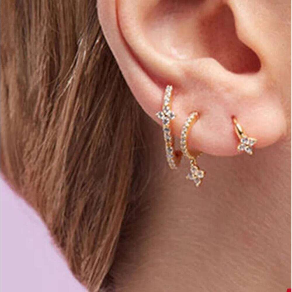 Aide 3PCS Shiny Clearly Zircon 925 Sterling Silver Set For Women 18K Gold Ins Minimalist Earring Fine Jewelry Pendientes