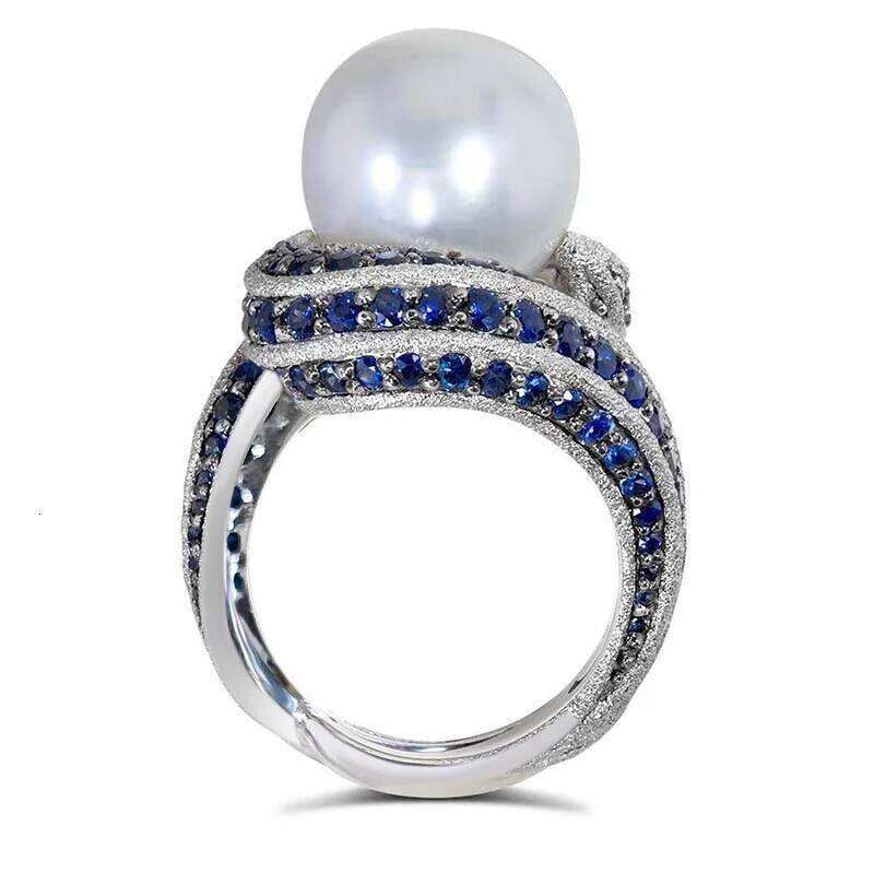 Huitan Hyperbole Personality Women Irregular Shaped Full with Blue CZ Imitation Pearl Wedding Rings Hot Trendy Jewelry