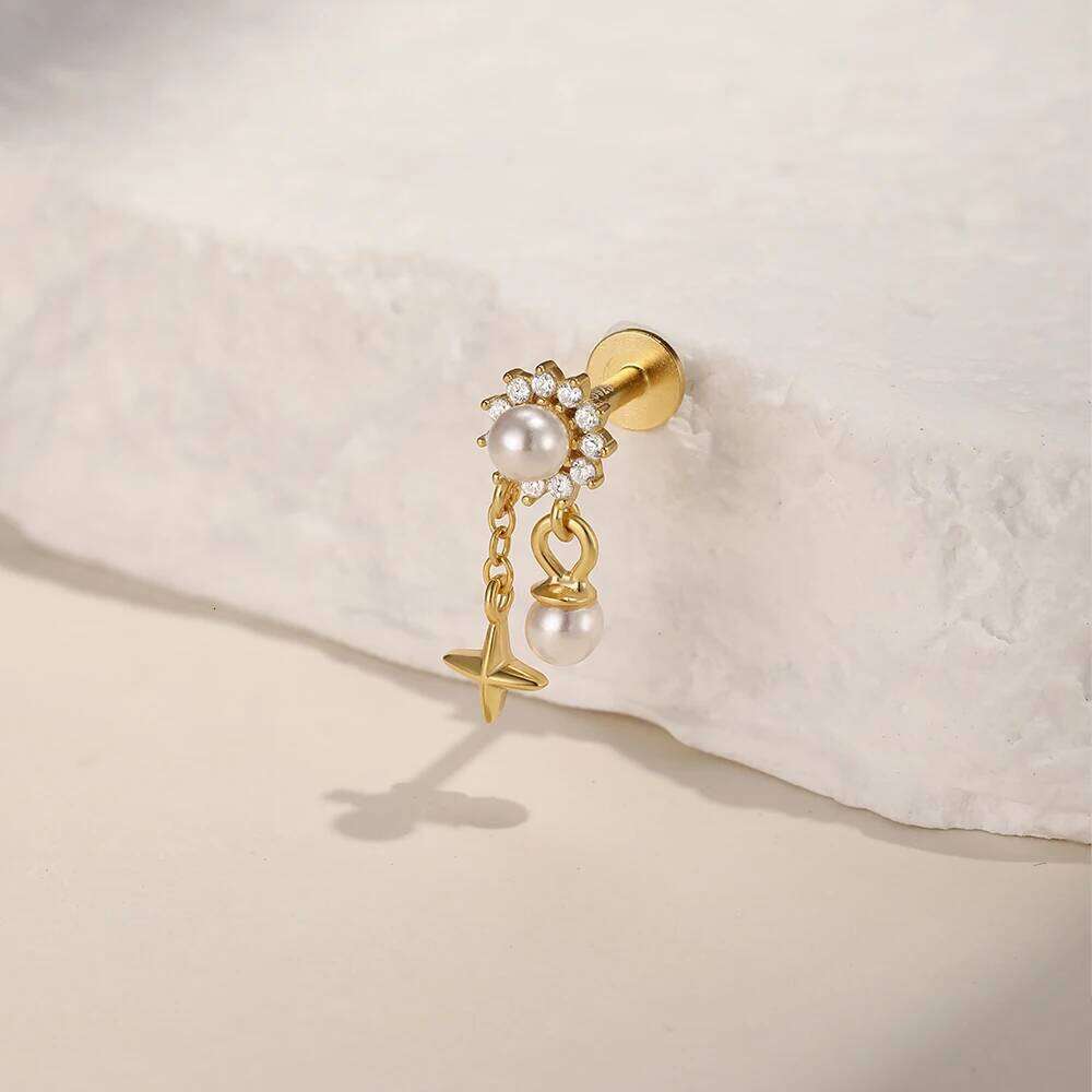 Aide 1PC Flower Tassel Crown Leaf Flat Head Piercing 925 Sterling Silver For Women Ins Minimalism Earring Pendientes