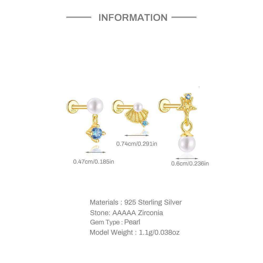 Aide 3pcs 925 Silver Ocean Shells Starfish Pearl Elements Stud Earrings Cute And Unique Party Favors Earring Set Fine Jewelry