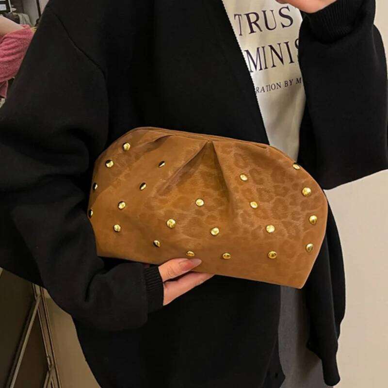 Luxurious Pleated Cloud Women's High-End Elegant Evening Clutch Soft Leisure Fashion Magnetic Latch Coin Leather Pouch