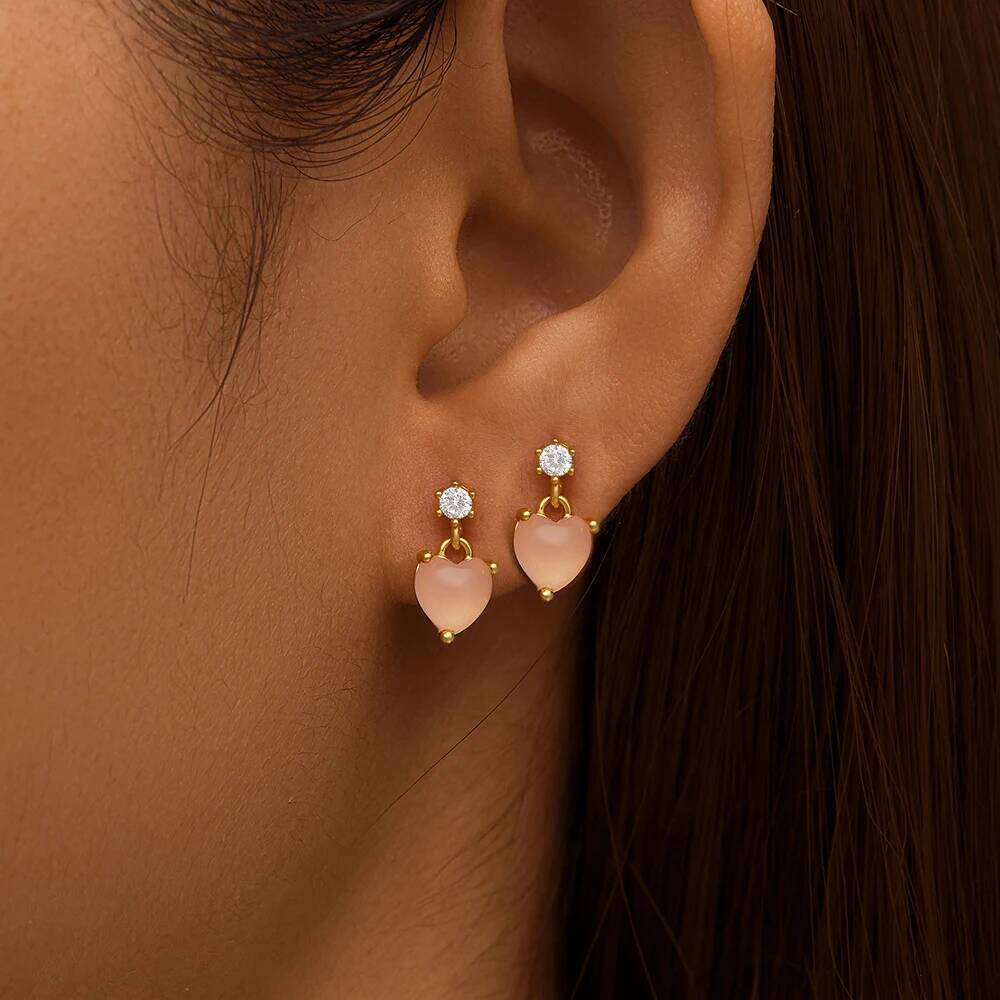Aide 925 Sterling Silver Sweet Cute Pink Heart Dangle Stud Earrings For Women K Gold Plated Simple Elegant Jewelry Party Gift