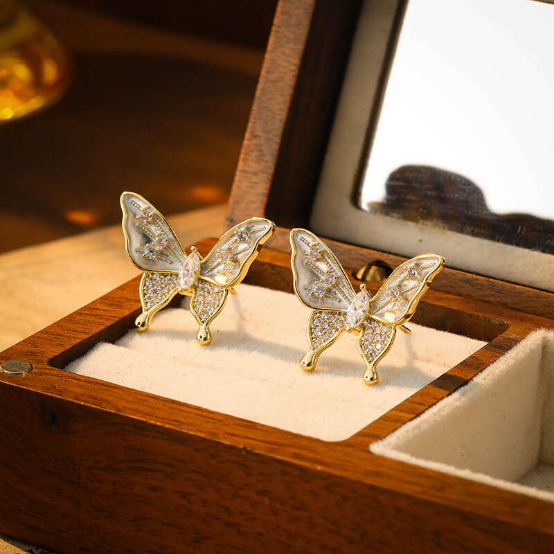 Micro Inlaid Full Zircon Oil Drop Butterfly for Women Original Design High-end Fashion Light Luxury Stud Hot Sweet Earrings
