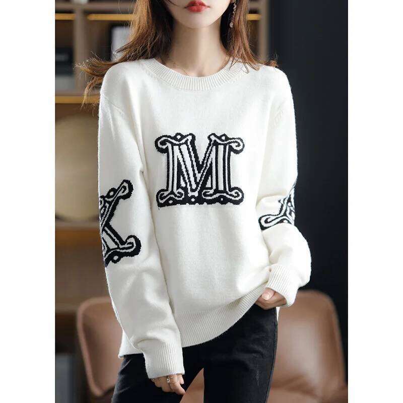 Autumn And Winter Elegant Cashmere O Neck Slouchy Loose Soft Women's Sweater Fashion Pullover