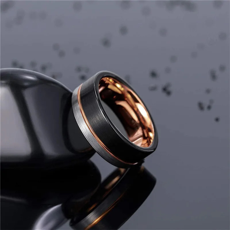 TIGRADE Men Tungsten Ring Black Rose Gold Color Brushed 6/8mm Wedding Band Engagement Rings Mens Party Trendy Bague Homme 251230