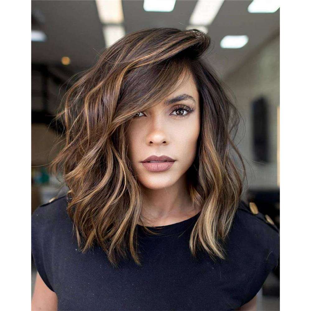 Synthetic Short wigs for women natural Look Balayage Brown Honey Blonde Highlights Bob Lace Front Wig Layered Cut Glueless wig