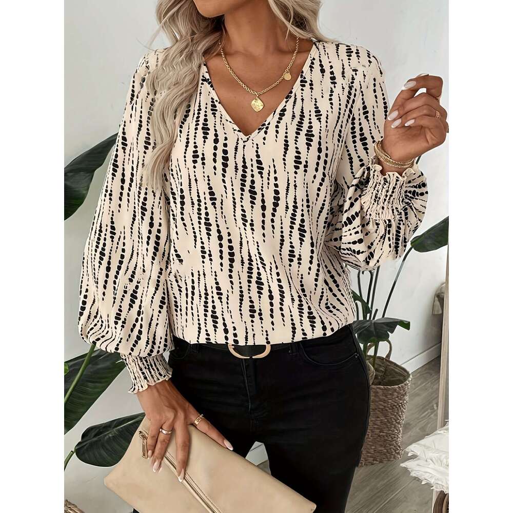 2026 Cross-Border Women's Fashion Hot-Selling V-Neck Leopard Print Loose Long Sleeve Casual Shirt Chiffon Blouse Top