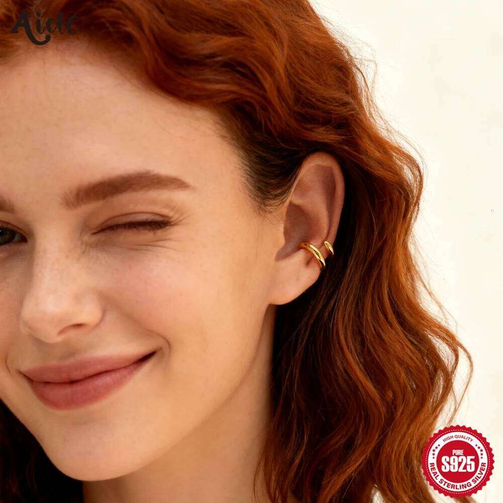 Aide 925 Sterling Silver Smooth Chunky C Shape Ear Cuffs For Women Gift Minimalist No Piercing Cartilage Versatile Clip Earrings