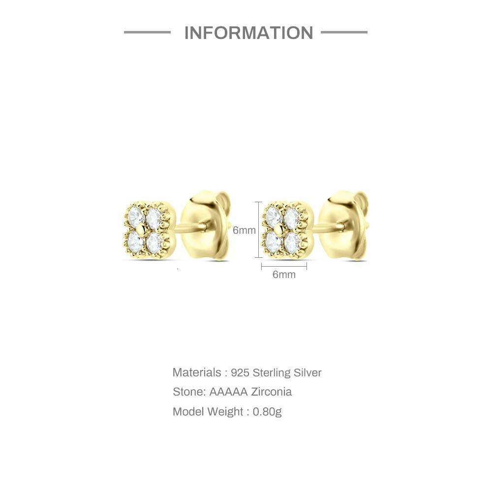 Aide 925 Sterling Silver Cute Turquoise Zircon Mini Small Four Petal Flower Stud Earrings for Fashion Women Teen Jewelry Gift