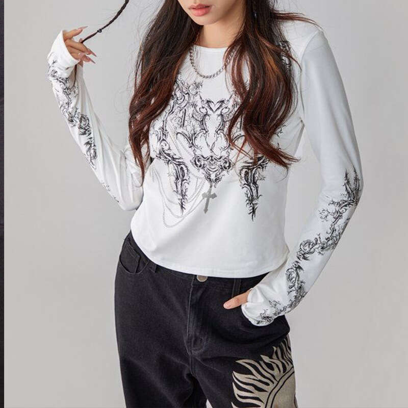 Fashion Cross-Border 2026 Gothic Long Sleeve Trendy T-Shirt Women's Dark New Style Top Wholesale