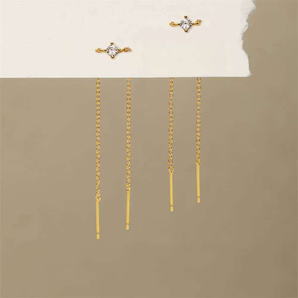 Aide 1 Piece 925 Sterling Silver Chain Line Design Piercing Stud For Women Simple Long Tassel Party Earrings Jewelry