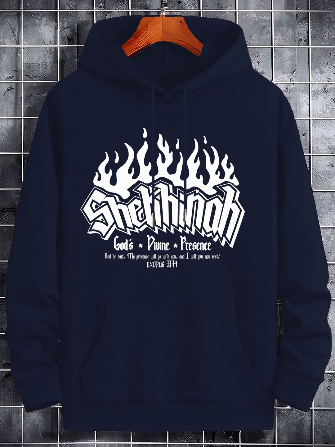 Men'S Black with "Shalom" Graphic Print - Long Sleeve Pullover, Front Pocket, Soft Blend, Perfect for & Winter, Fall Winter Apparel Cas