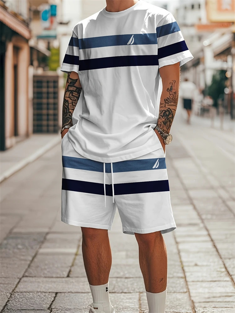 Summer Mens Short Sleeve Shorts Set Personalized Printed Loose Breathable Casual Fashion 251230