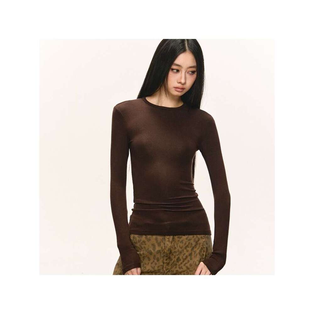 Long Sleeve T-Shirt for Women, Autumn and Winter New Style, Round Neck, Slim Fit, Short, Regular Shoulder, Base Shirt, Top