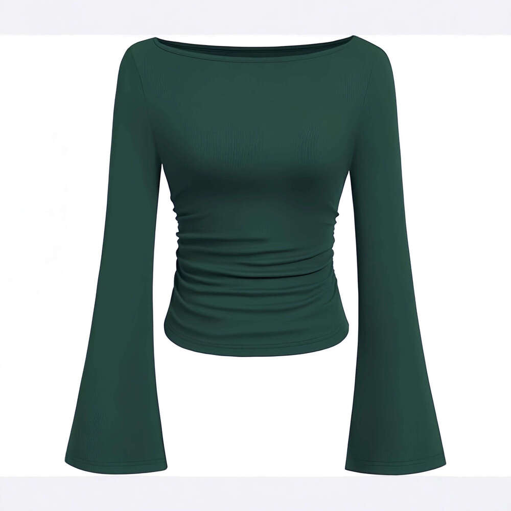 2026 Cross-Border Autumn Winter New Off-Shoulder Versatile Long T-Shirt Women's Slim Fit Flared Sleeve Base Shirt