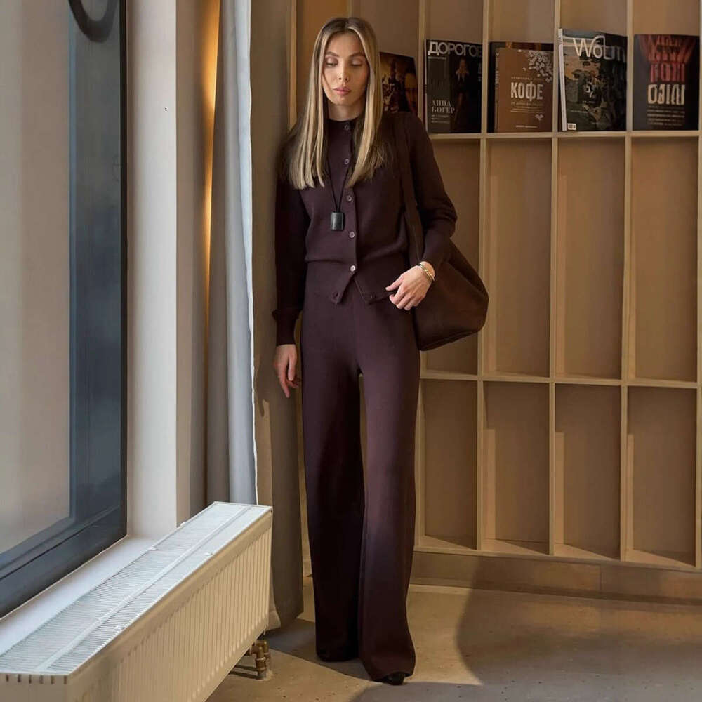 Cardigan Sleeve Long Pants Design Knitted 2026 Spring and Winter New Style casual Solid Color Sweater Suit