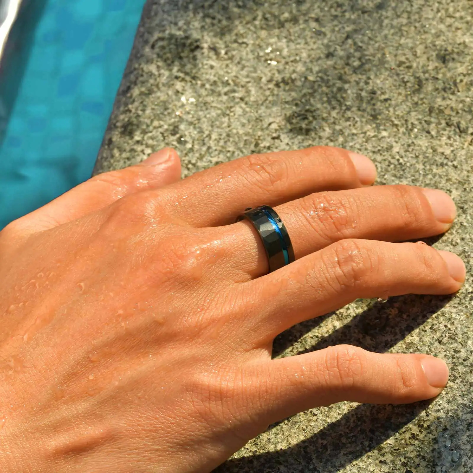 Vnox Mens Tungsten Carbide Ring Classic Black Blue Color Engagement Anniversary Finger Jewelry Gift to Husband 251230