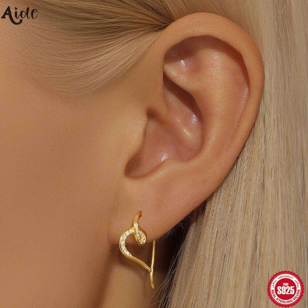 Aide 925 Sterling Silver Big Love Heart Zircon Stud Fashion Special Design Korean Earrings For Women Birthday Jewelry