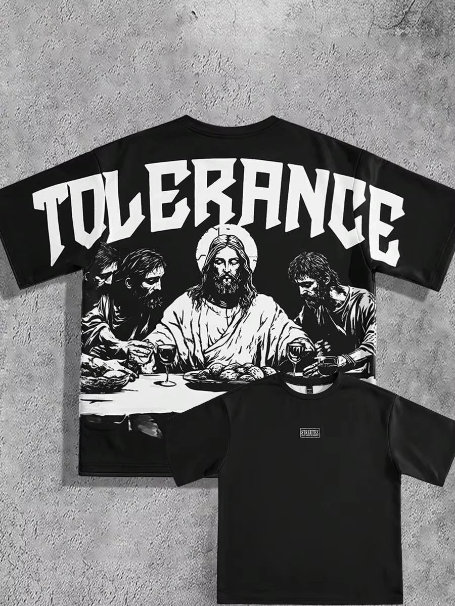 Selling Men Printed Jesus Last Supper T-Shirt Round Neck Jersey Short Sleeved Style Top Informal Gothic Retro Hip-Hop Style 251230