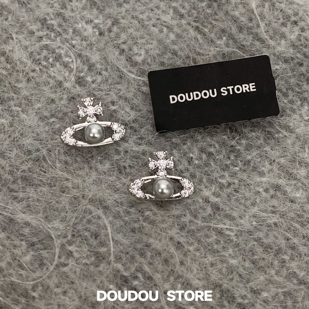 Luxury Brand Designer Jewelry 925 Silver Needle Simple Gray Pearl Saturn Earrings Planet Earrings High-End Small Elegant Women's Earrings Wholesa