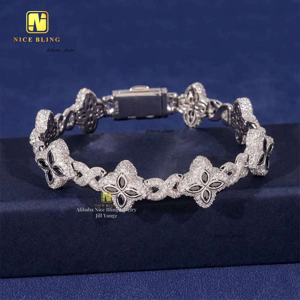 HOT SELLING 15mm Colorful Flower Bracelet Ready Stock Hip Hop Fancy Diamond Cuban Link Chain VVS Moissanite 925